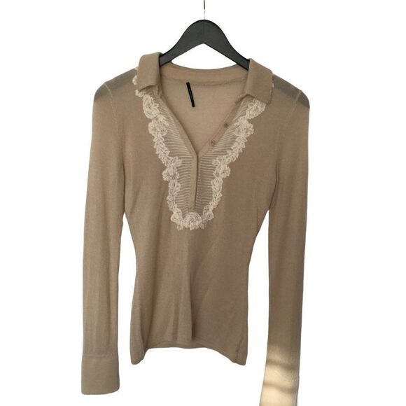 Elie Tahari V-neck Beige Long Sleeve Sweater - Picture 3 of 11